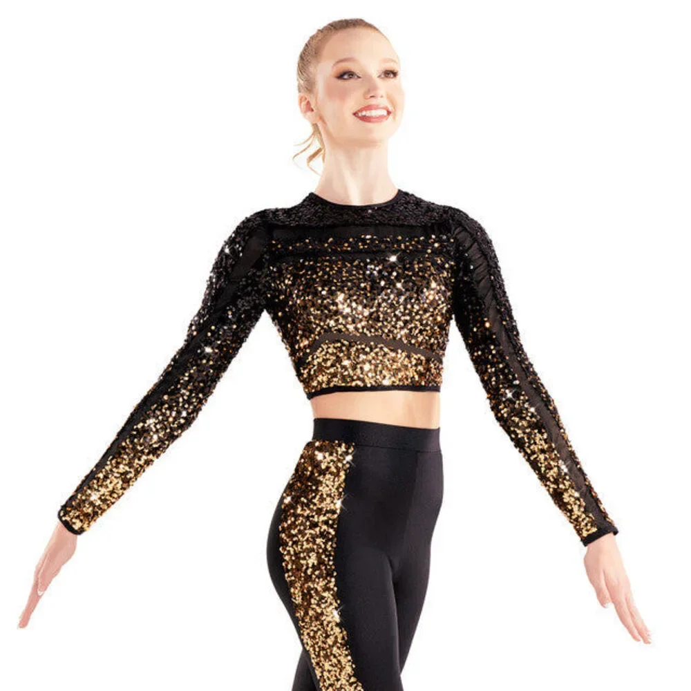 Pre-Owned Dance Costume 10th House TH23118 Medium Child Gold 2 pc Jazz Acro Seq